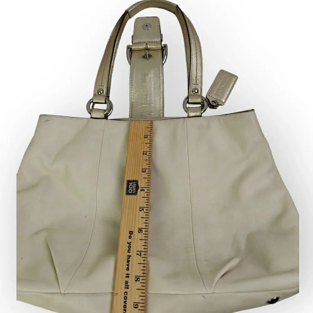 VTG COACH PEARL OFF WHITE GOLD GENUINE LEATHER SHOULDER BAG HANDBAG PURSE TOTE